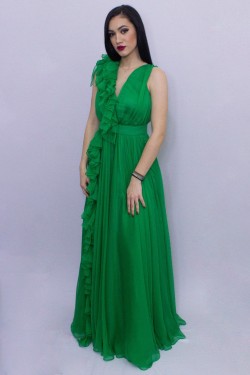 Rochie verde lunga de seara din voal natural